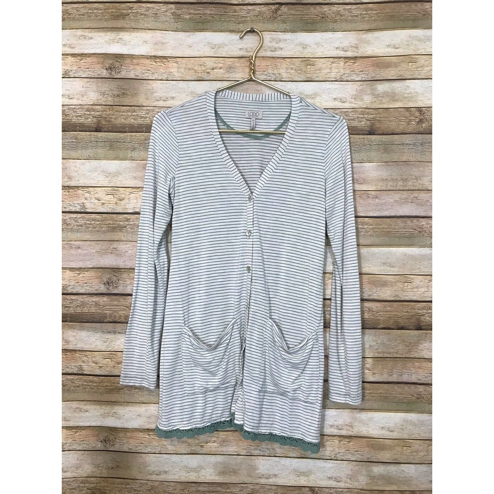 LOGO Lori Goldstein Stripe Cardigan Tunic